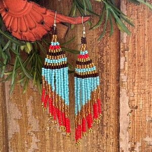 Seed Bead Fringe Dangle Earrings Boho Native American-inspired